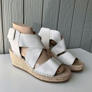 Eileen Fisher Willow White Leather Espadrille Platform Wedge Sandals 8.5
